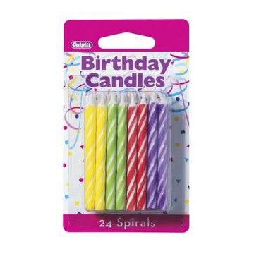 Bakery Crafts Assorted Bright Color Spiral Birthday Candles, 24 ct