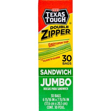 H-E-B Texas Tough Double Zipper Sandwich Bags - Jumbo, 30 ct