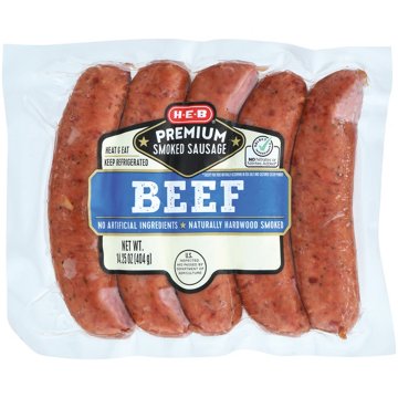 H-E-B Premium Beef Smoked Sausage Links, 5 ct