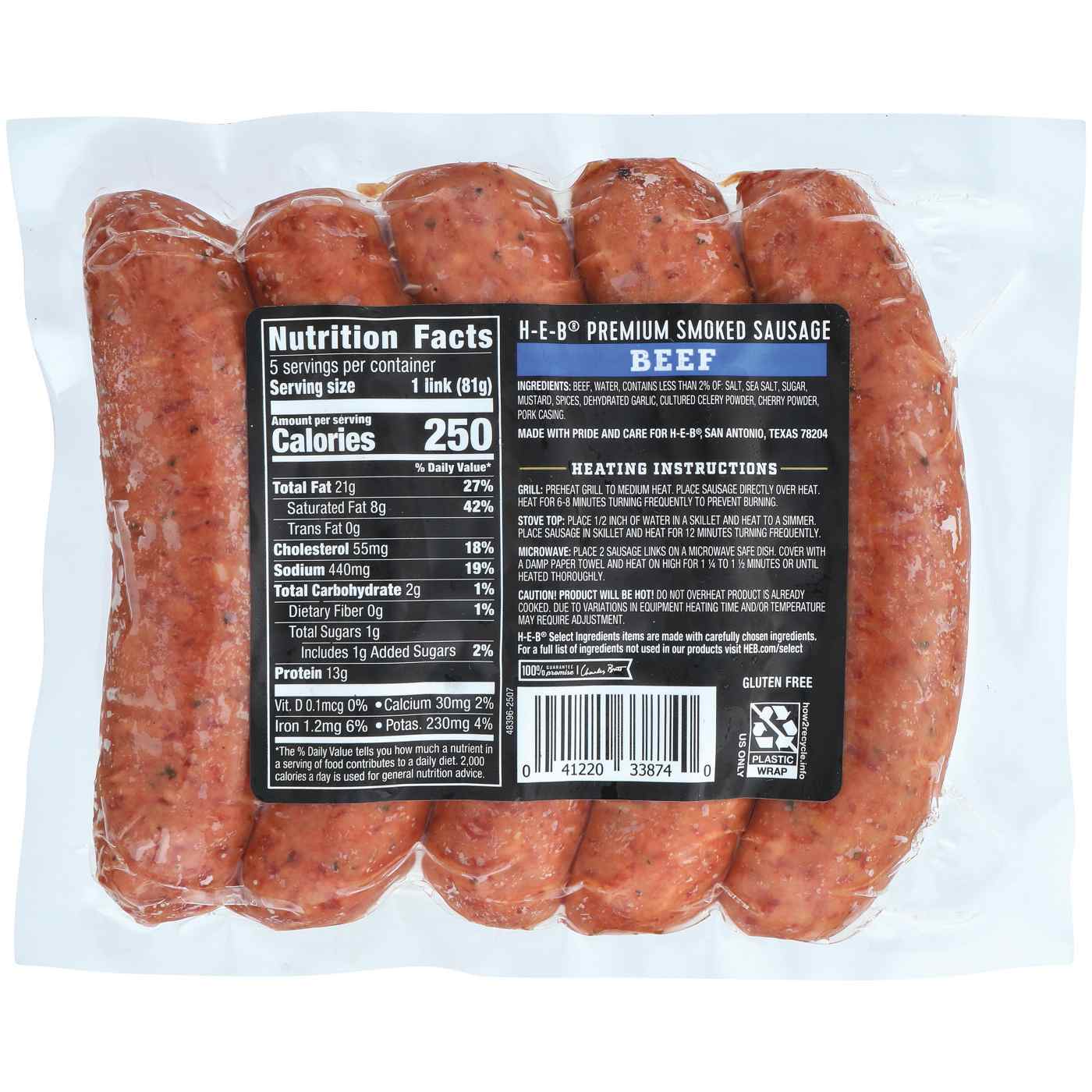 H-E-B Premium Beef Smoked Sausage Links; image 2 of 2