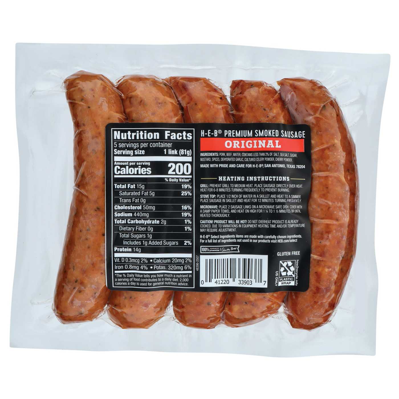 H-E-B Premium Smoked Sausage Links - Original; image 2 of 2