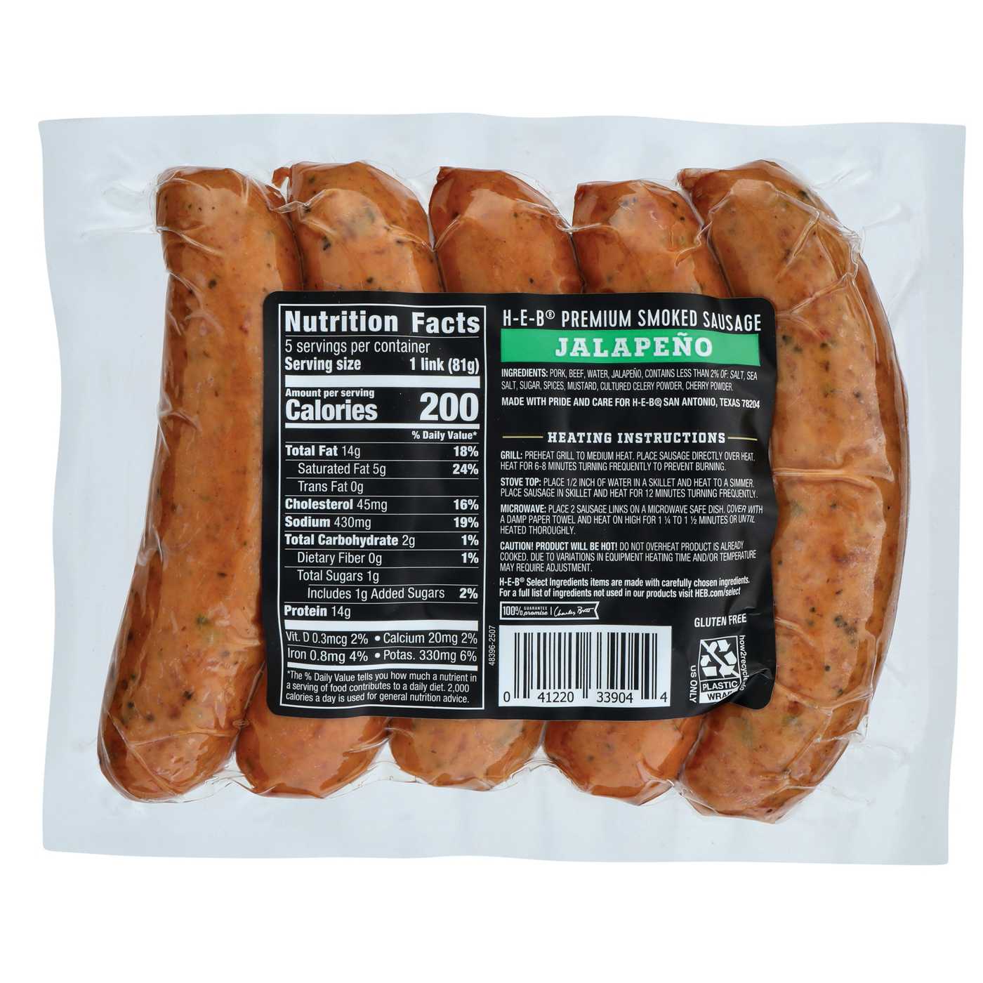 H-E-B Premium Smoked Sausage Links - Jalapeno; image 2 of 2