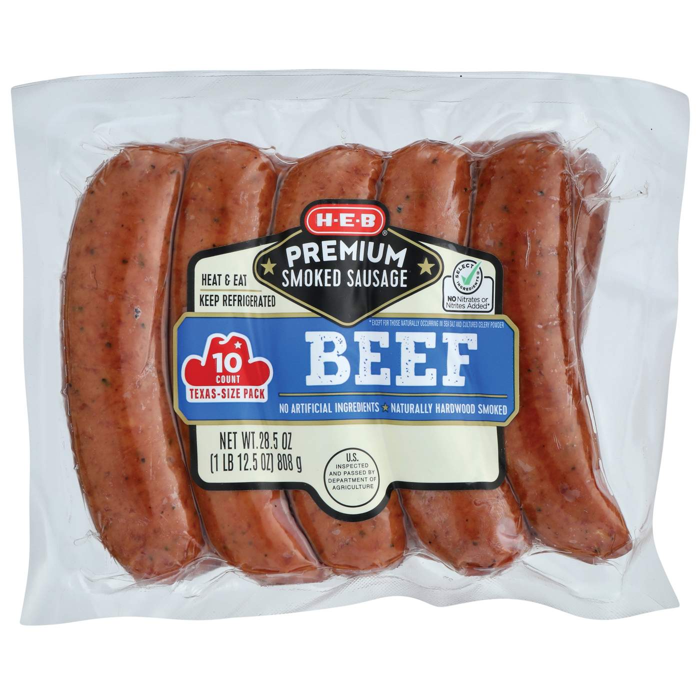 H-E-B Premium Beef Smoked Sausage Links - Texas-Size Pack; image 1 of 3