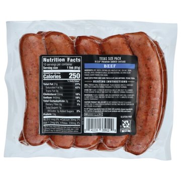 H-E-B Premium Beef Smoked Sausage Links - Texas-Size Pack, 10 ct
