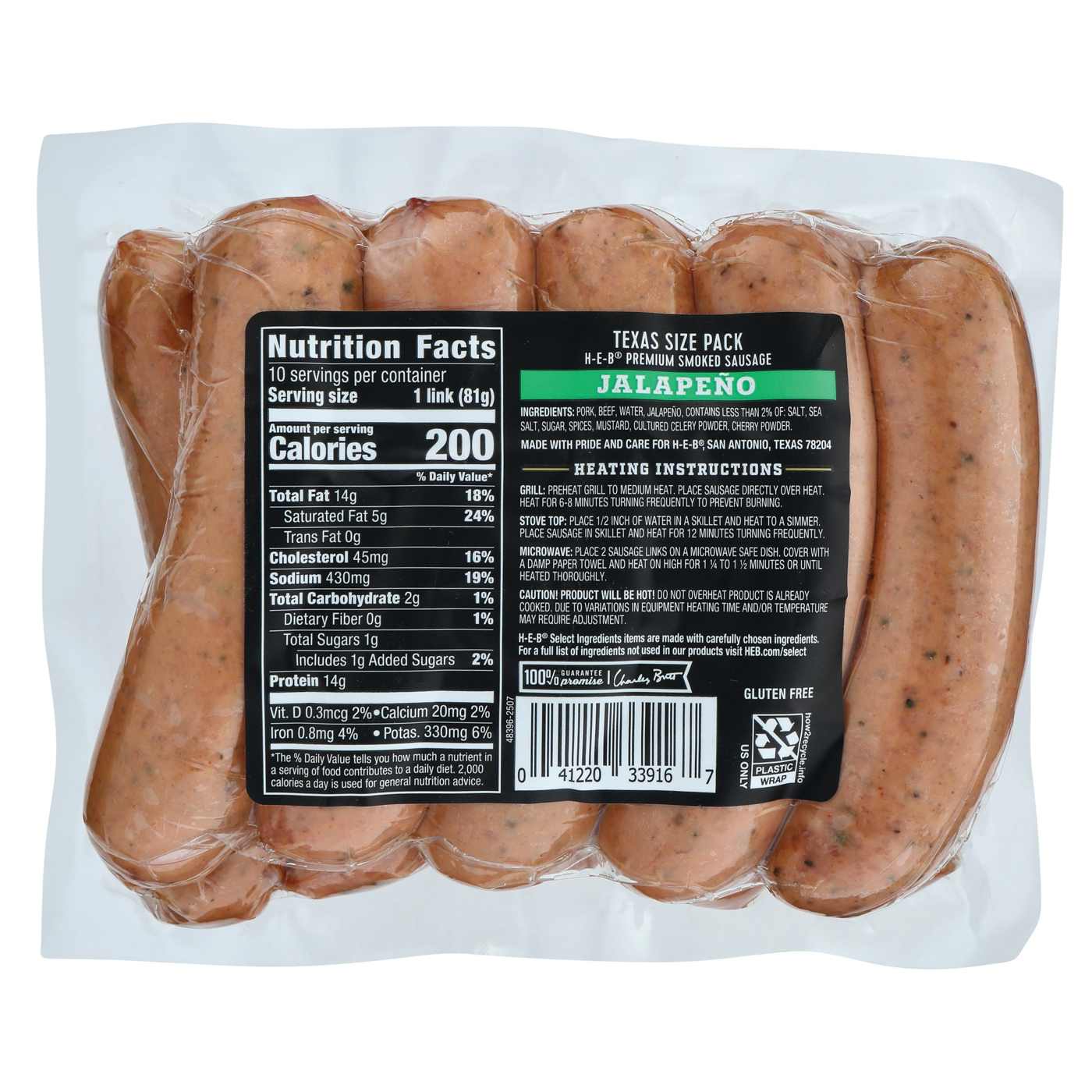 H-E-B Premium Smoked Sausage Links - Jalapeno - Texas-Size Pack; image 2 of 2