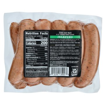 H-E-B Premium Smoked Sausage Links - Jalapeno - Texas-Size Pack, 10 ct