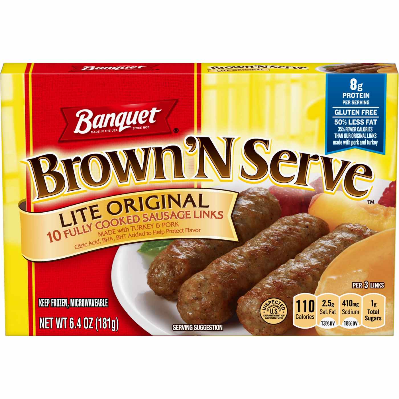 Banquet Brown ‘N Serve Lite Original Fully Cooked Sausage Links; image 1 of 7