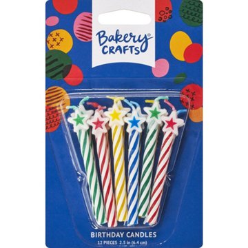 Bakery Crafts Assorted Color Spiral Star Birthday Candles, 12 ct