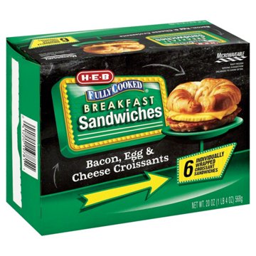 H-E-B Fully Cooked Frozen Breakfast Croissants - Bacon, Egg & Cheese, 6 ct
