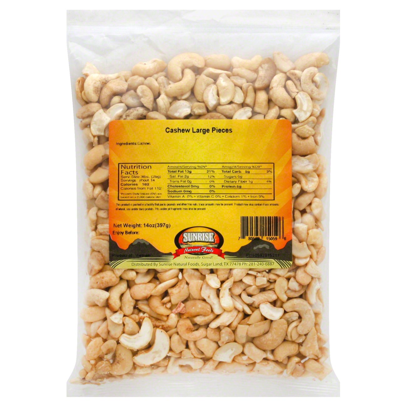 Sunrise Natural Foods Cashew Large Pieces Shop Nuts Seeds At H E B