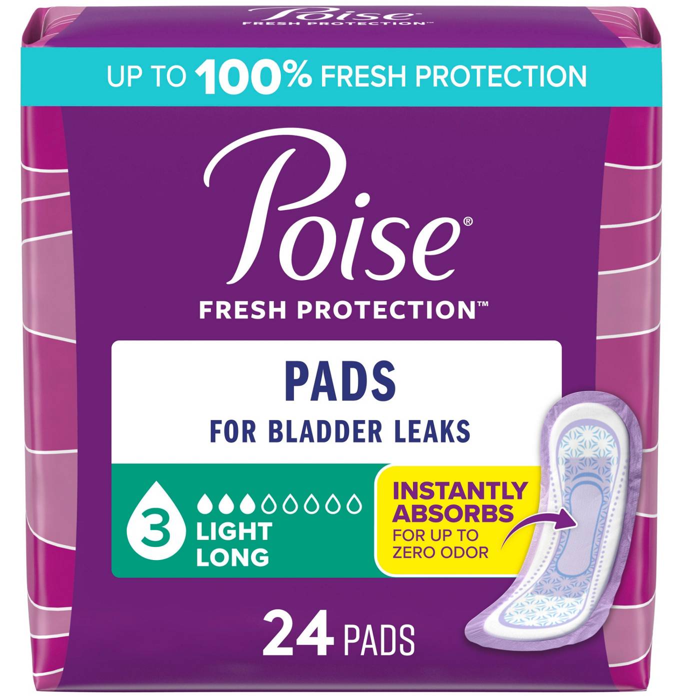 Poise Incontinence Pads, Light Absorbency, Long Length; image 1 of 5
