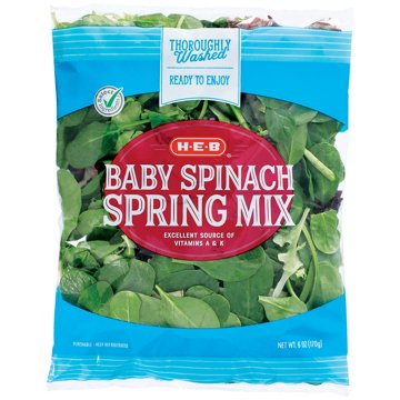 H-E-B Fresh Baby Spinach & Spring Mix, 6 oz