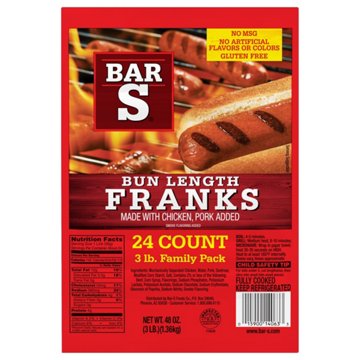 Bar S Bun Length Franks Hot Dogs - Classic - Family Pack, 24 ct