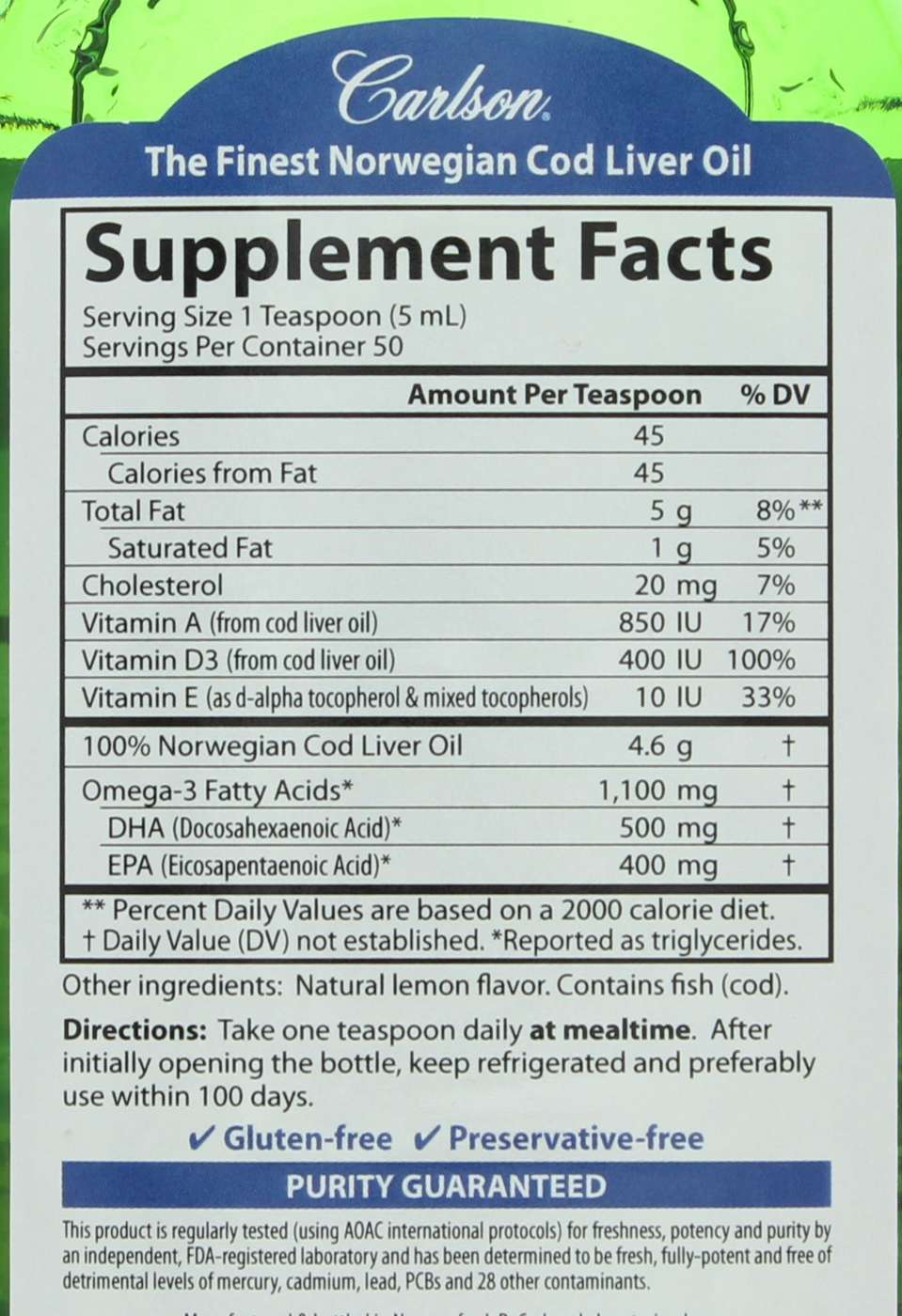 Carlson Norwegian Cod Liver Oil, Lemon Flavor Shop Diet & fitness at