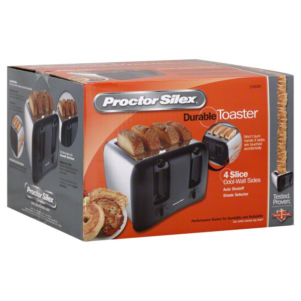 Proctor Silex Black & Chrome Durable Toaster 4Slice CoolWall Sides