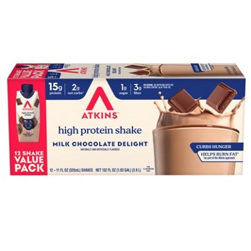 Atkins 15g Protein Shakes 12pk Bottles - Milk Chocolate Delight