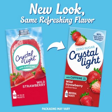 Crystal Light Wild Strawberry On-The-Go Powdered Drink Mix with Caffeine Packets, 10 ct