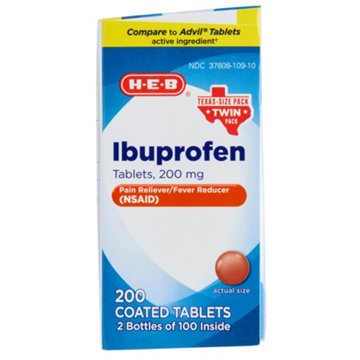 H-E-B Ibuprofen Fever & Pain Relief Coated Tablets – 200 mg Twin Pack, 200-ct