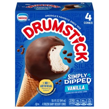 Nestle Drumstick Simply Dipped Vanilla Sundae Cones, 4 ct