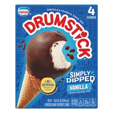 Nestle Drumstick Simply Dipped Vanilla Sundae Cones, 4 ct