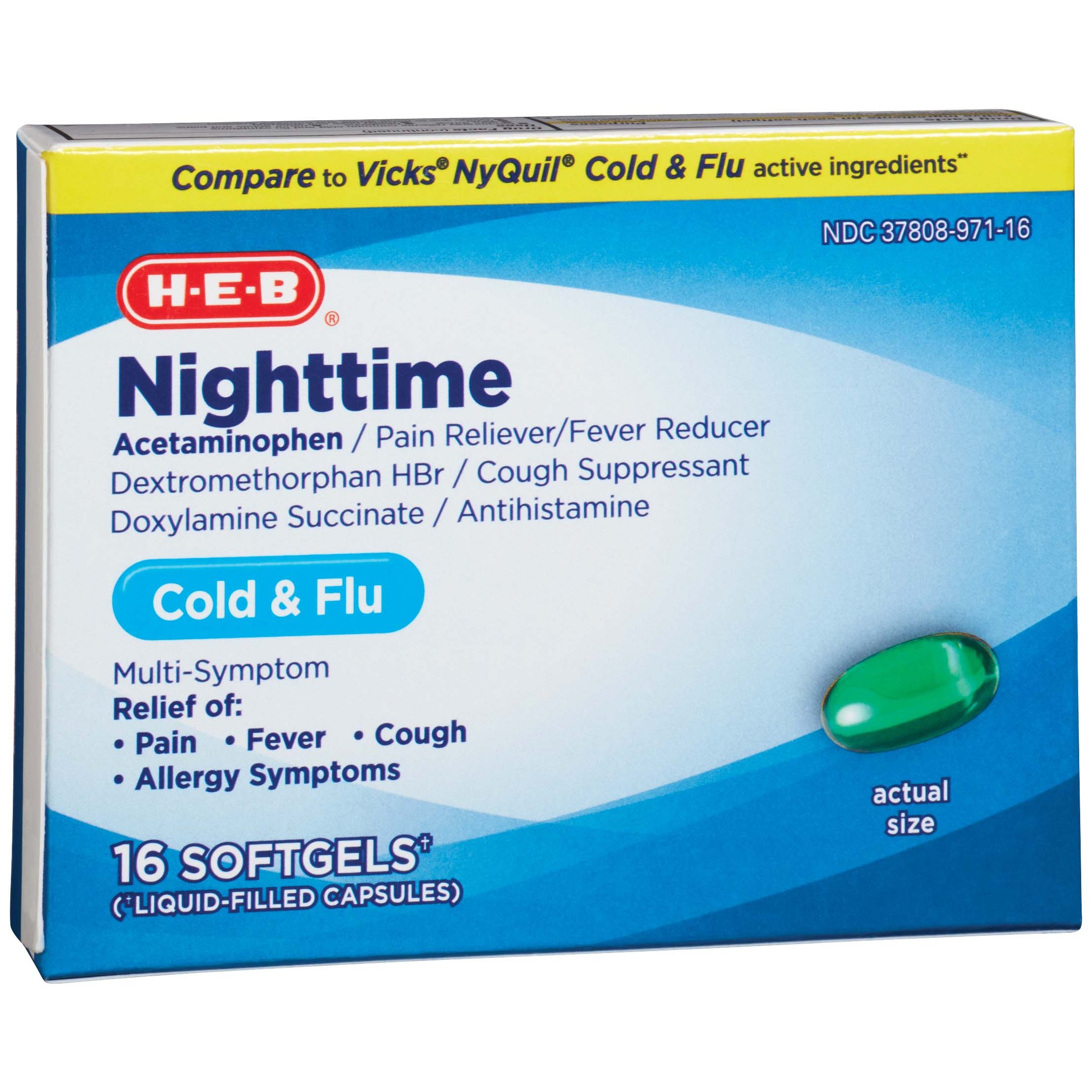 HEB Night Time Liquid Caps Cold/Flu Multisymptom Softgels Shop
