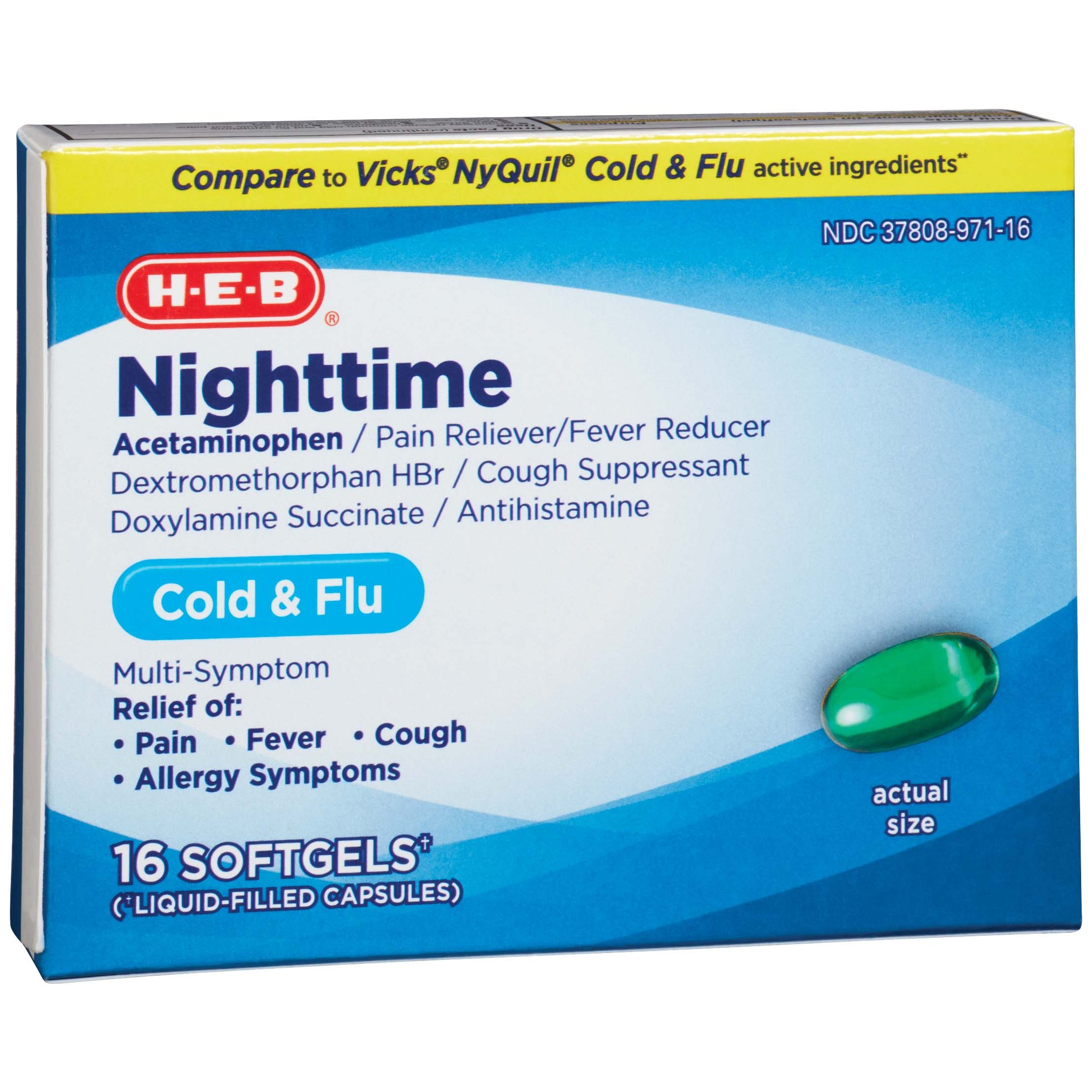 H-E-B Night Time Liquid Caps Cold/Flu Multi-symptom Softgels - Shop ...