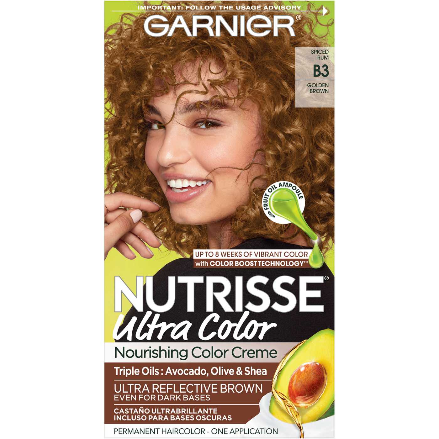 Garnier Nutrisse Ultra Color Nourishing Bold Permanent Hair Color Creme B3 Golden Brown; image 1 of 10