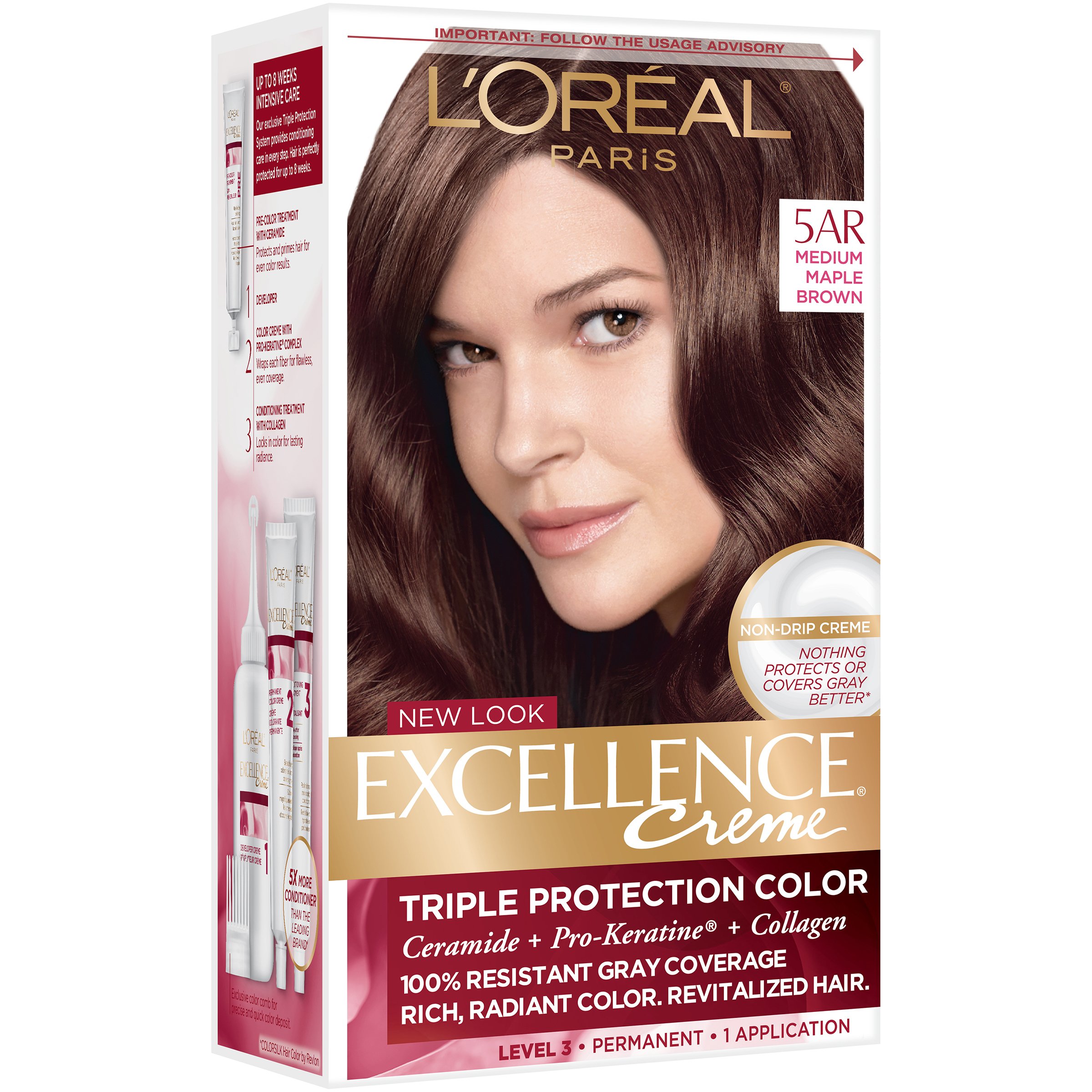 L'Oréal Paris Excellence Créme Permanent Hair Color, 5AR Medium Maple ...