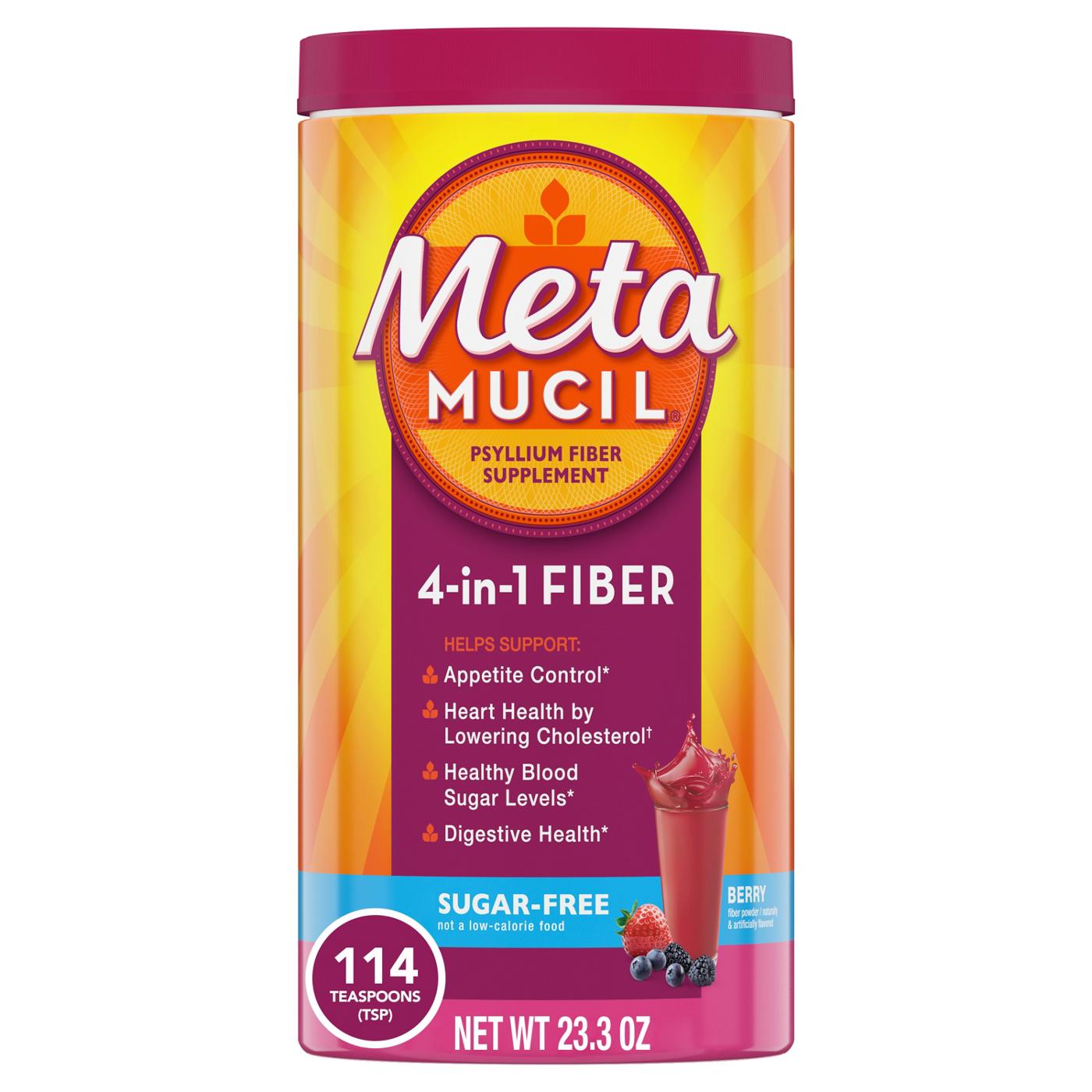 Metamucil 4-in-1 Fiber Supplement Drink, Psyllium Husk Powder, Sugar-Free, Berry Flavor; image 1 of 7