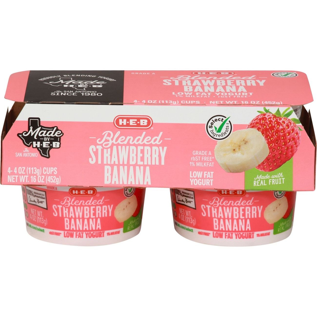 H-E-B Select Ingredients Blended Low-Fat Strawberry Banana Yogurt ...