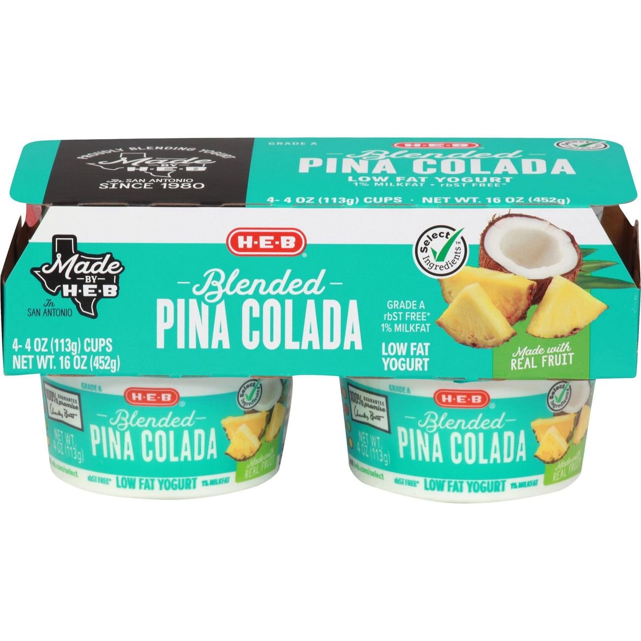 H-E-B Blended Piña Colada Low-Fat Yogurt, 4 ct