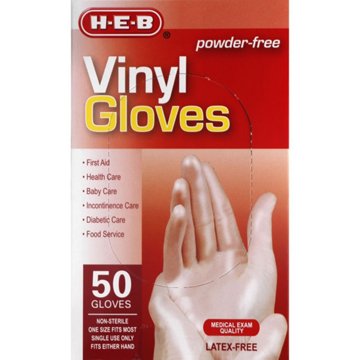 H-E-B Powder Free Vinyl Gloves, 50 ct