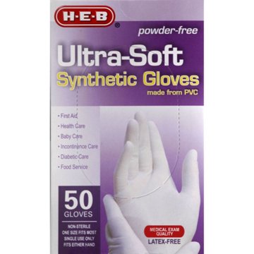 H-E-B Powder Free Ultra-Soft Synthetic PVC Gloves, 50 ct