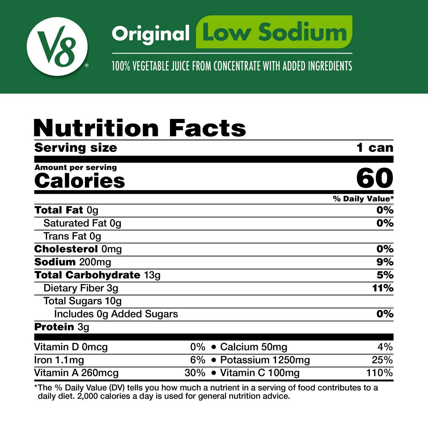 V8 Low Sodium Original 100% Vegetable Juice; image 2 of 8