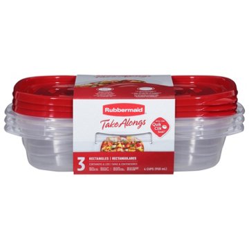 Rubbermaid TakeAlongs 4 Cup Rectangle Food Storage Containers, 3 ct