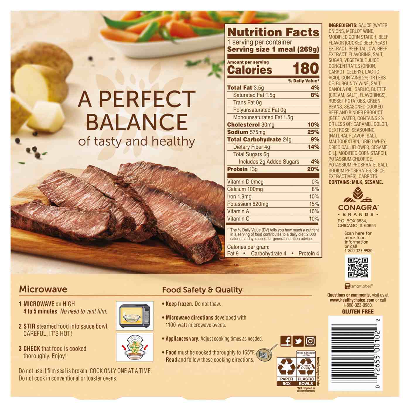 Healthy Choice Café Steamers Beef Merlot Frozen Meal; image 2 of 7