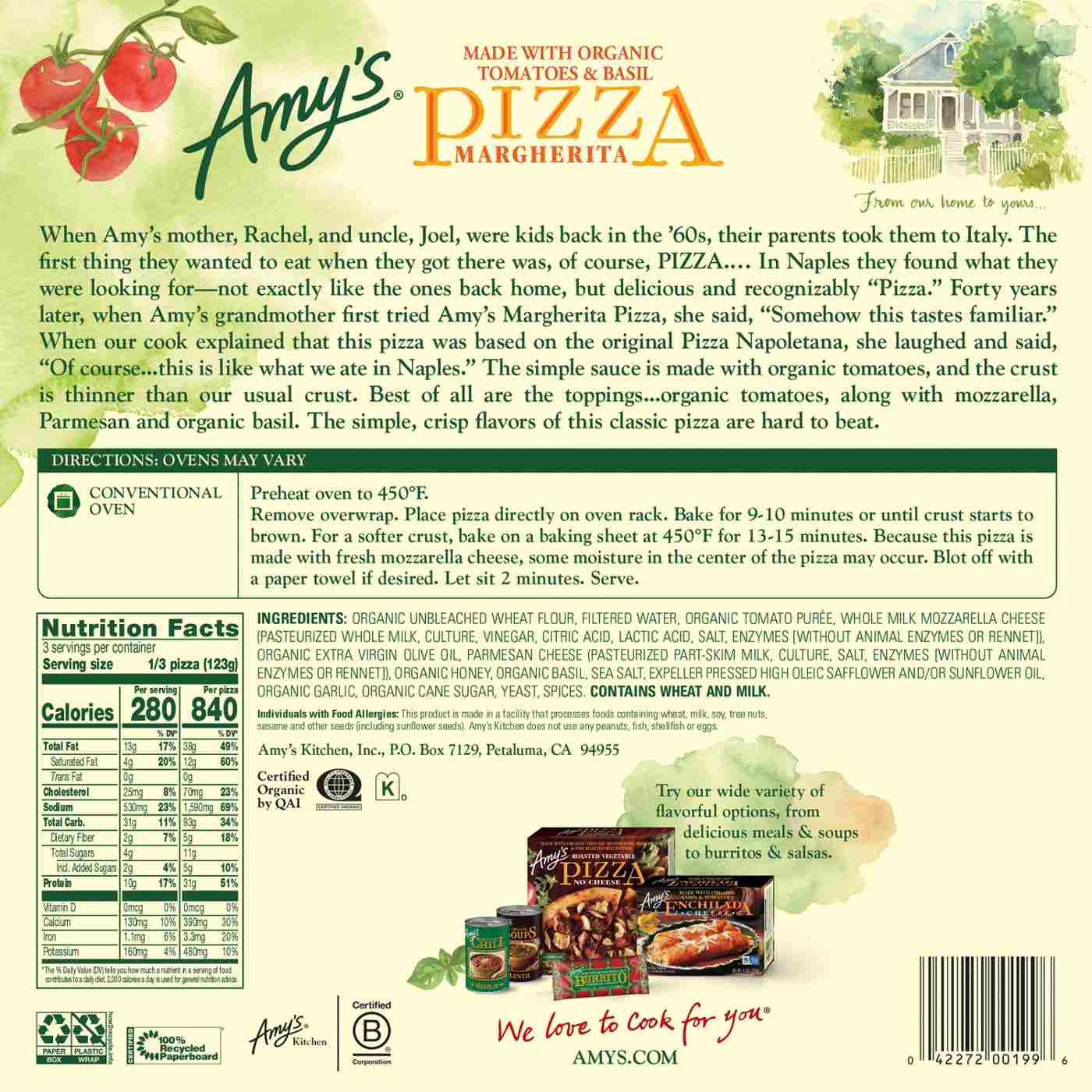 Amy's Frozen Pizza - Margherita; image 2 of 3