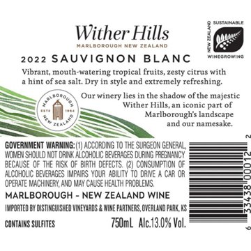 Wither Hills Sauvignon Blanc New Zealand White Wine, 750 mL