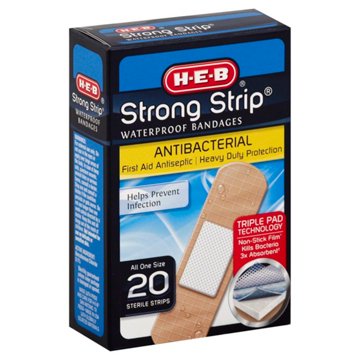H-E-B Strong Strip Waterproof Antibacterial Bandages, 20 ct