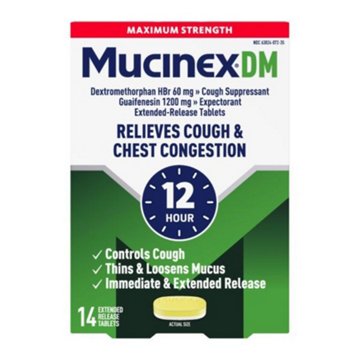 Mucinex DM Maximum Strength 12-Hour Expectorant and Cough Suppressant Tablets, 14 ct