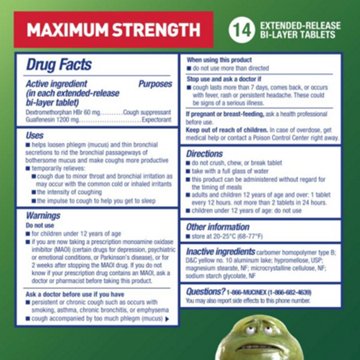 Mucinex DM Maximum Strength 12-Hour Expectorant and Cough Suppressant Tablets, 14 ct
