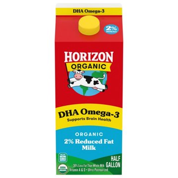 Horizon Organic 2% Reduced Fat DHA Omega-3 Milk, 1/2 gal