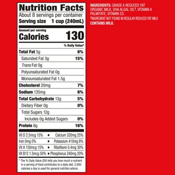 Horizon Organic 2% Reduced Fat DHA Omega-3 Milk, 1/2 gal