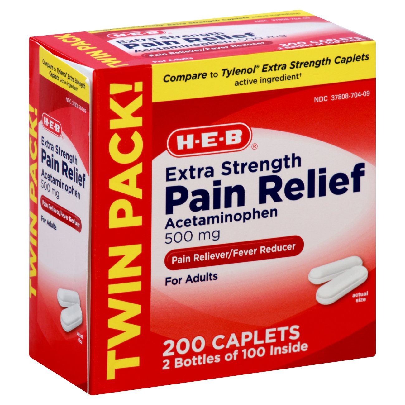 HEB Extra Strength Pain Relief 500 mg Acetaminophen Caplets Twin Pack