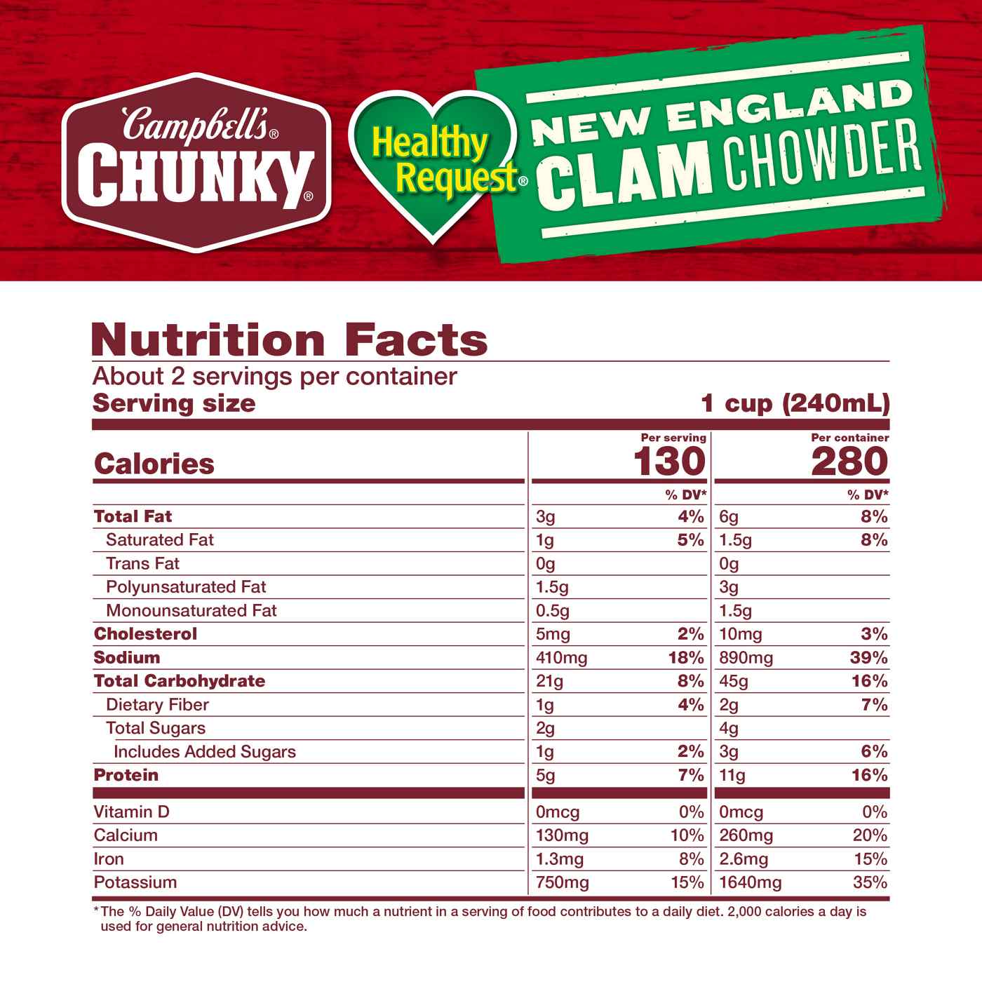 Campbell's Chunky Healthy Request New England Clam Chowder; image 2 of 10