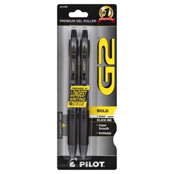Pilot G2 1.0mm Retractable Gel Pens - Black Ink, 2 pk