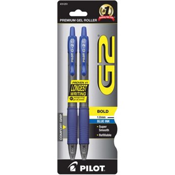 Pilot G2 1.0mm Retractable Gel Pens - Blue Ink, 2 pk