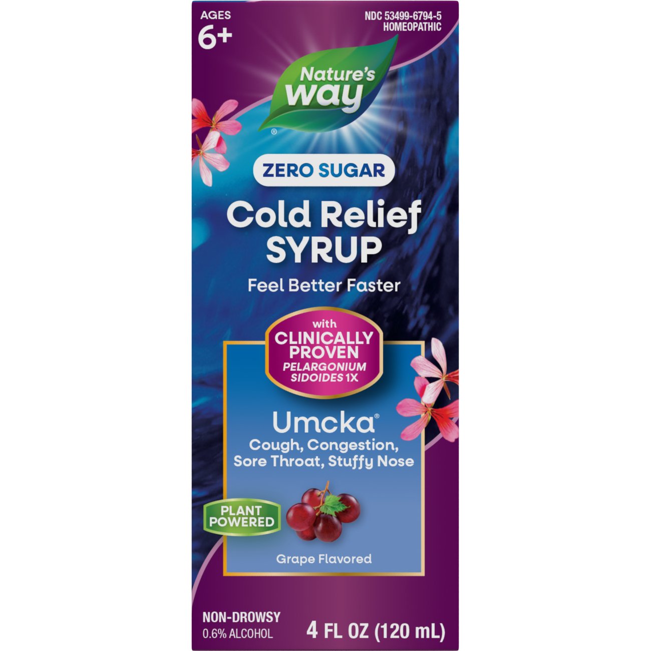 Nature's Way Zero Sugar Umcka Cold Relief Syrup - Grape Flavor, 4 oz