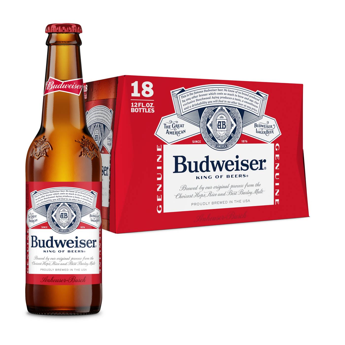 Budweiser Lager Beer Bottles, 18 pack; image 1 of 7