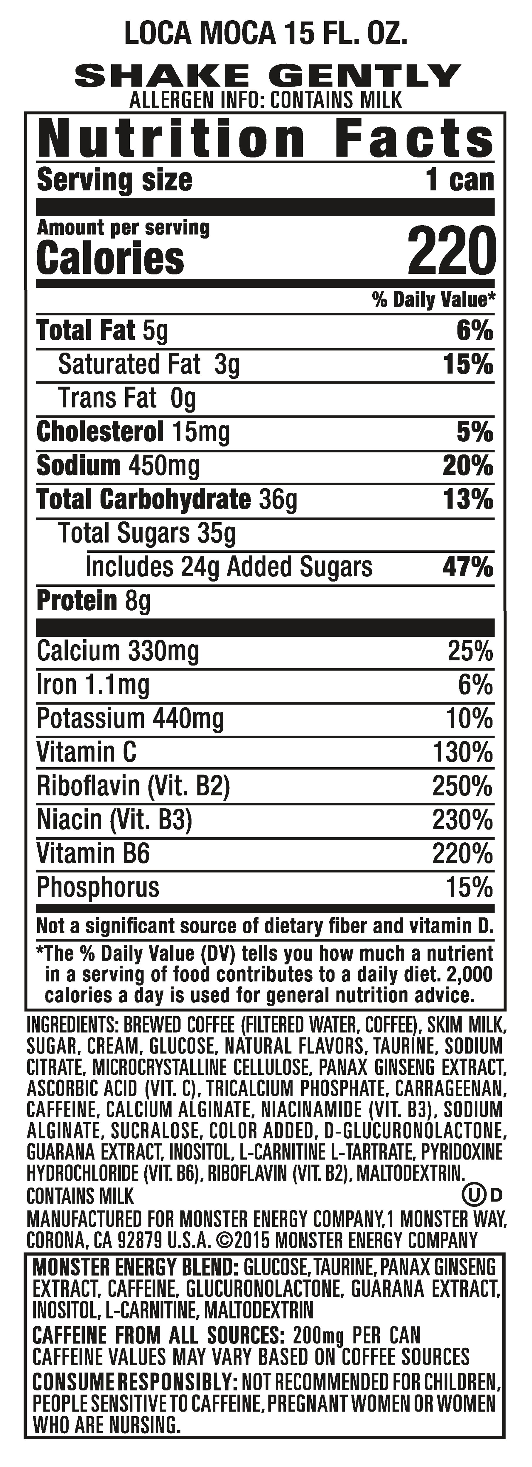 monster nutrition label